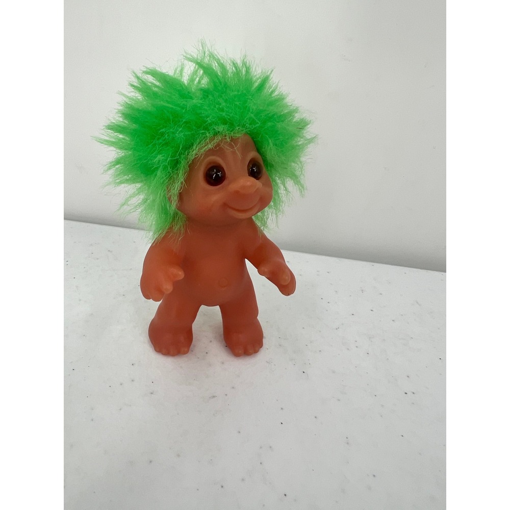 Vintage 80s Thomas Dam 1986 Norfin Troll Doll Lime Green Hair Good Luck
